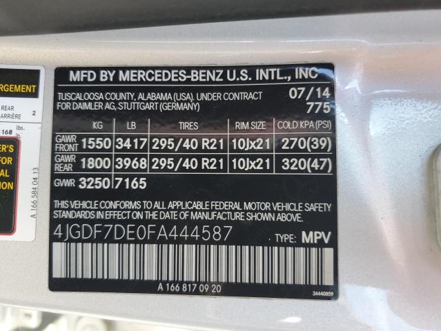2015 MERCEDES-BENZ GL 550 4MA 4JGDF7DE0FA444587