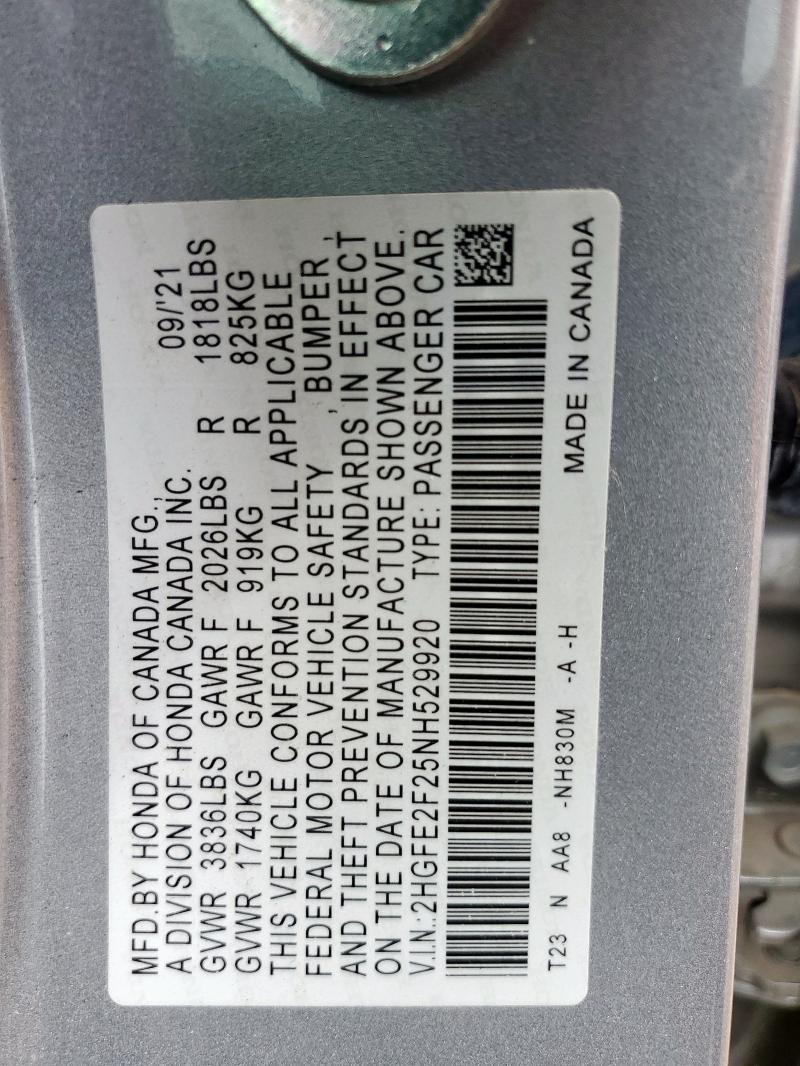 2022 HONDA CIVIC LX - 2HGFE2F25NH529920