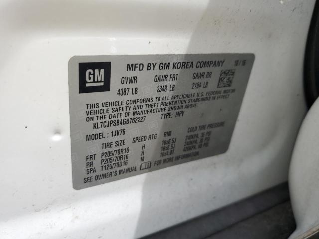 2016 CHEVROLET TRAX 1LT KL7CJPSB4GB762227