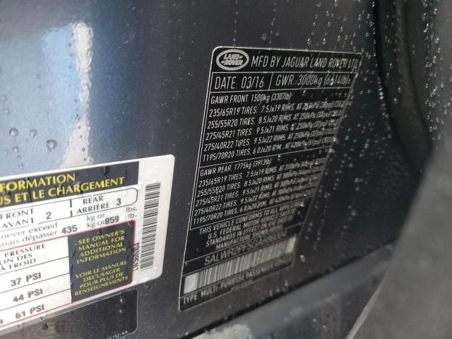 2016 LAND ROVER RANGE ROVE SALWR2PF5GA586004