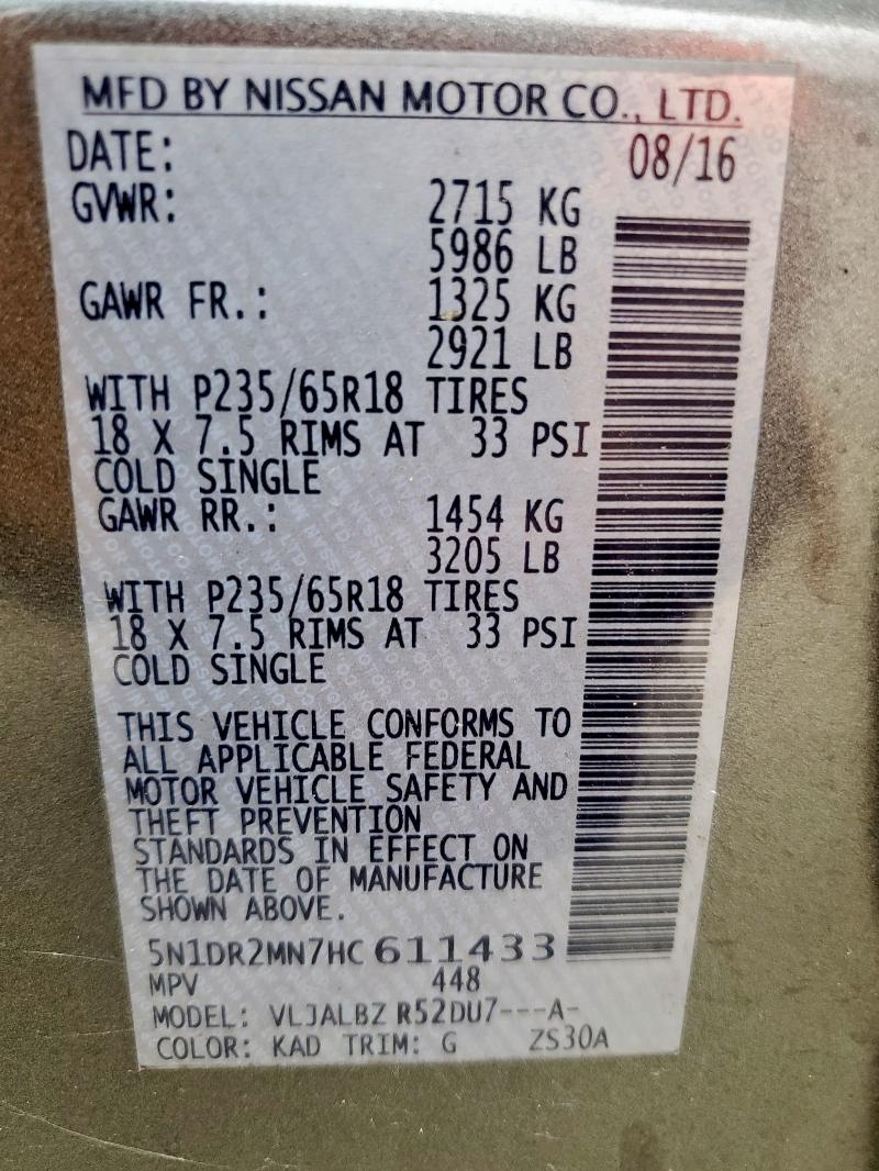 2017 NISSAN PATHFINDER 5N1DR2MN7HC611433