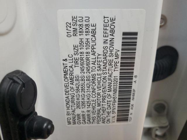 2022 HONDA PILOT EXL 5FNYF6H51NB033201