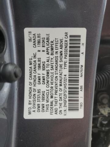 2018 HONDA CIVIC LX 2HGFC2F57JH572214