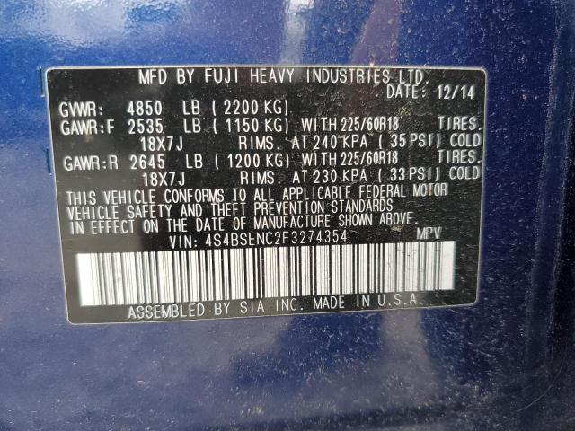 2015 SUBARU OUTBACK 3.6R LIMITED 4S4BSENC2F3274354