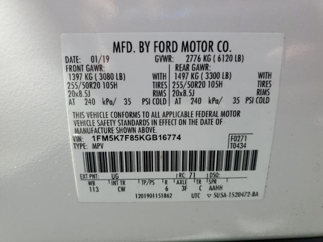 2019 FORD EXPLORER L - 1FM5K7F85KGB16774