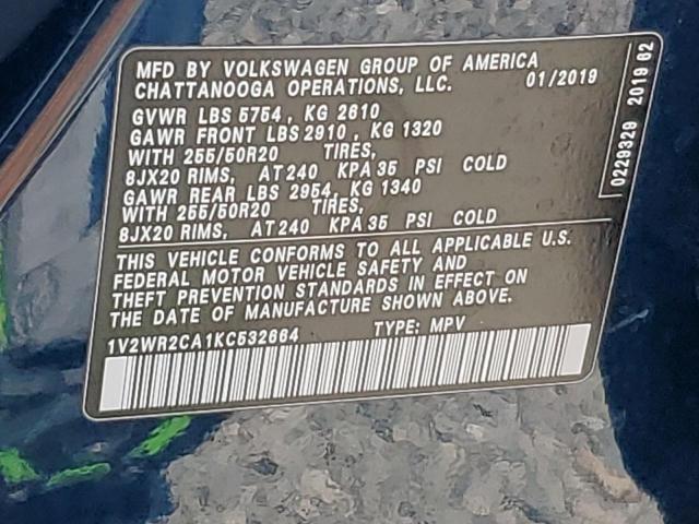 2019 VOLKSWAGEN ATLAS SE 1V2WR2CA1KC532664