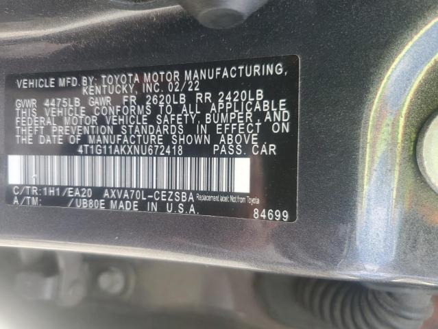 2022 TOYOTA CAMRY SE 4T1G11AKXNU672418