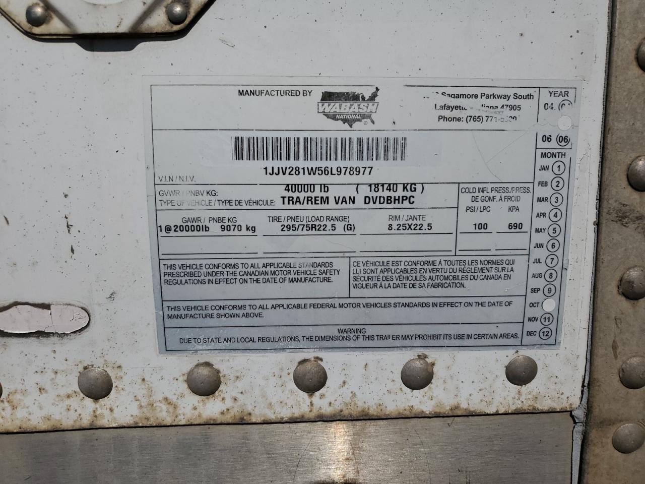 Lot #3261190943 2006 WABASH UNKNOWN