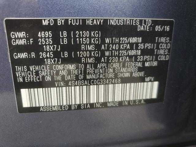 2016 SUBARU OUTBACK 2. 4S4BSALC0G3342468