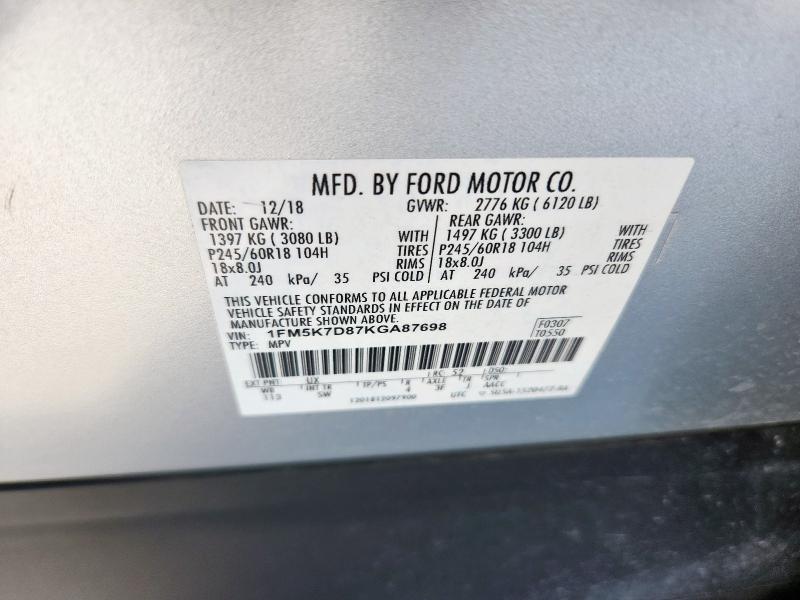 2019 FORD EXPLORER X 1FM5K7D87KGA87698
