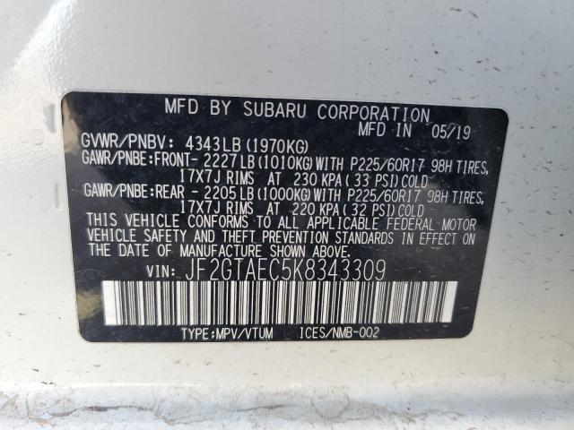 2019 SUBARU CROSSTREK PREMIUM JF2GTAEC5K8343309