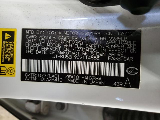 2012 LEXUS CT 200 - JTHKD5BH9C2114888