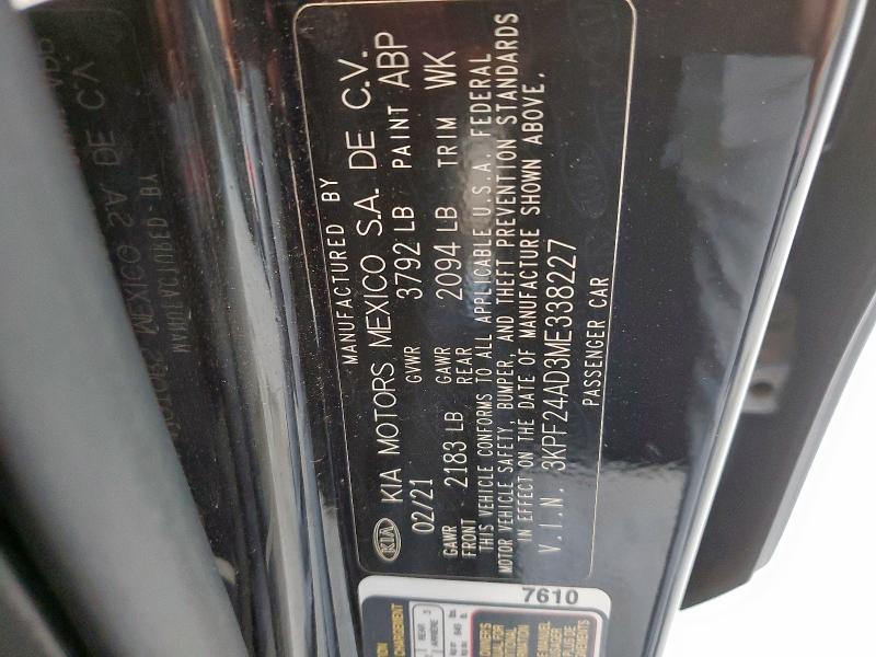 2021 KIA FORTE FE 3KPF24AD3ME338227