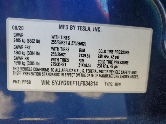 2020 TESLA MODEL Y 5YJYGDEF1LF034814