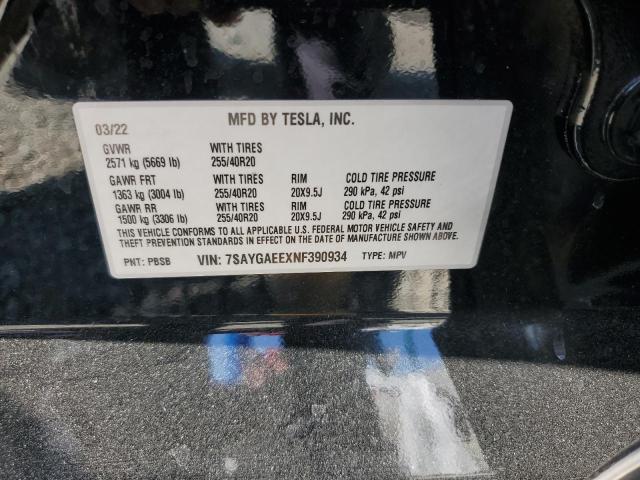 2022 TESLA MODEL Y 7SAYGAEEXNF390934