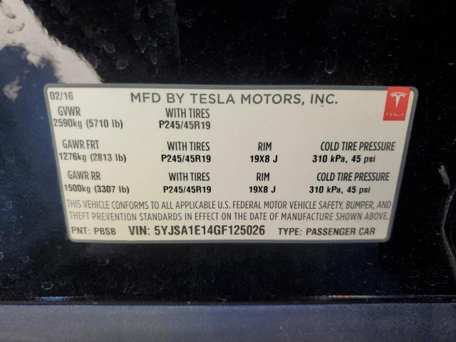 2016 TESLA MODEL S 5YJSA1E14GF125026