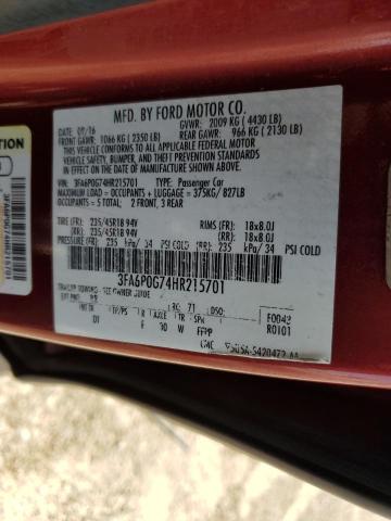 2017 FORD FUSION S - 3FA6P0G74HR215701