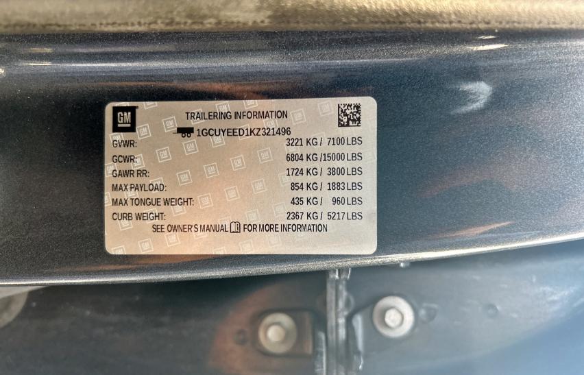 2019 CHEVROLET SILVERADO - 1GCUYEED1KZ321496