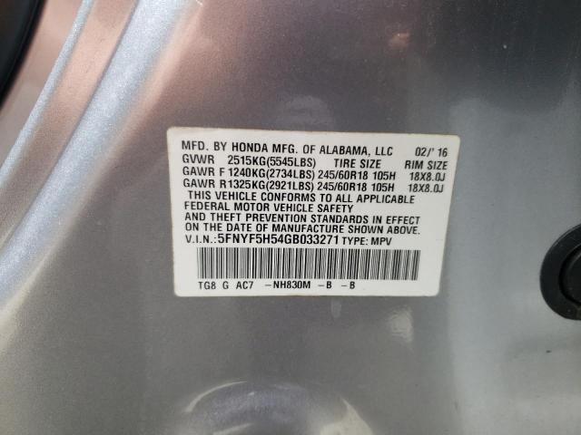 2016 HONDA PILOT EXL 5FNYF5H54GB033271