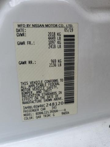 2019 NISSAN ALTIMA SL 1N4BL4EW4KC248120
