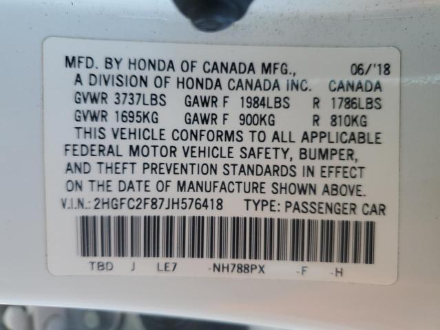 2018 HONDA CIVIC EX 2HGFC2F87JH576418