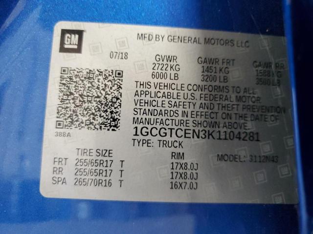 2019 CHEVROLET COLORADO L 1GCGTCEN3K1104281