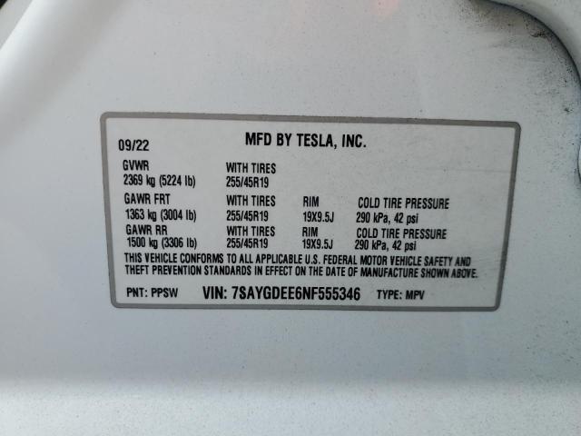 2022 TESLA MODEL Y - 7SAYGDEE6NF555346