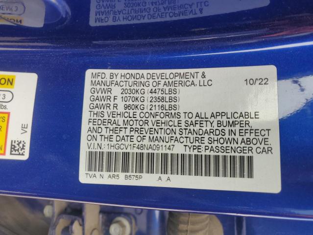 2022 HONDA ACCORD SPO 1HGCV1F48NA091147