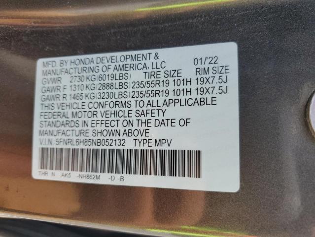 2022 HONDA ODYSSEY TO 5FNRL6H85NB052132