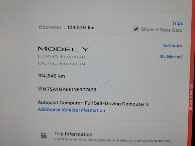 2022 TESLA MODEL Y 7SAYGAEE1NF377473