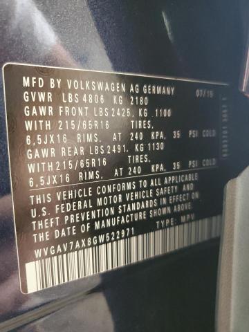 2016 VOLKSWAGEN TIGUAN S WVGAV7AX8GW522971