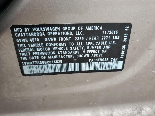 2016 VOLKSWAGEN PASSAT S - 1VWAT7A36GC015525
