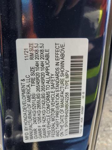 2021 HONDA PASSPORT TOURING 5FNYF8H92MB042258