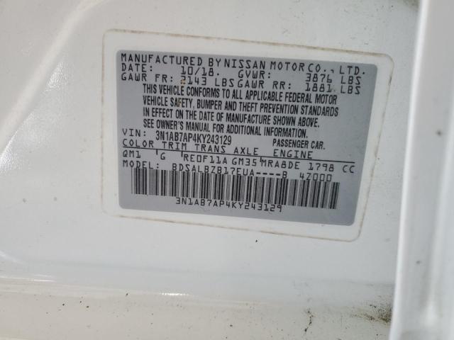 2019 NISSAN SENTRA S 3N1AB7AP4KY243129
