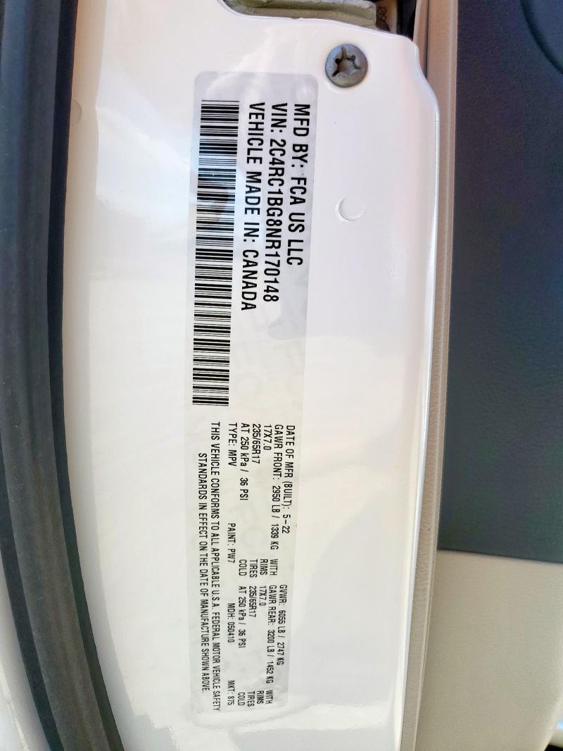 2022 CHRYSLER PACIFICA T 2C4RC1BG8NR170148