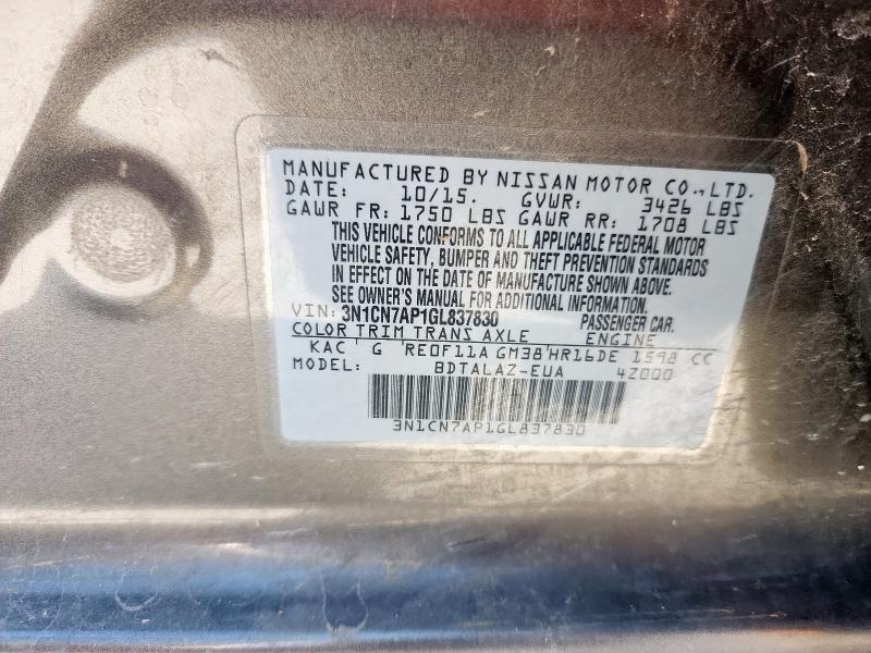2016 NISSAN VERSA S - 3N1CN7AP1GL837830