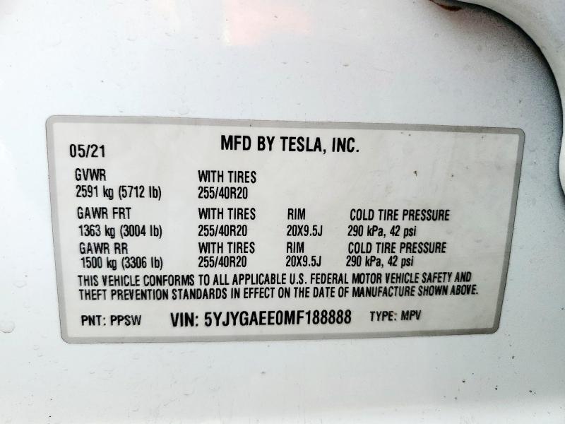 2021 TESLA MODEL Y 5YJYGAEE0MF188888