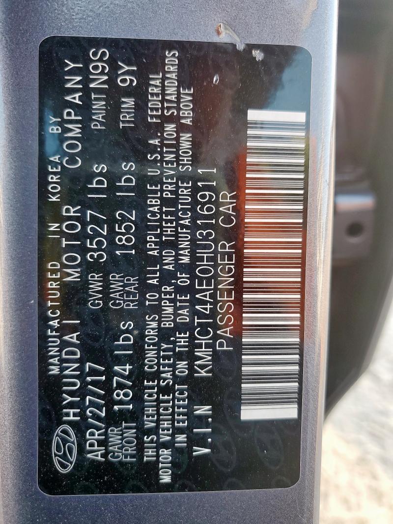 2017 HYUNDAI ACCENT SE KMHCT4AE0HU316911