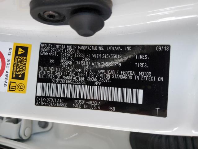 2019 TOYOTA HIGHLANDER 5TDYZRFH6KS292750