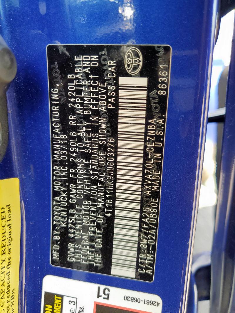 2018 TOYOTA CAMRY L 4T1B11HK9JU603276