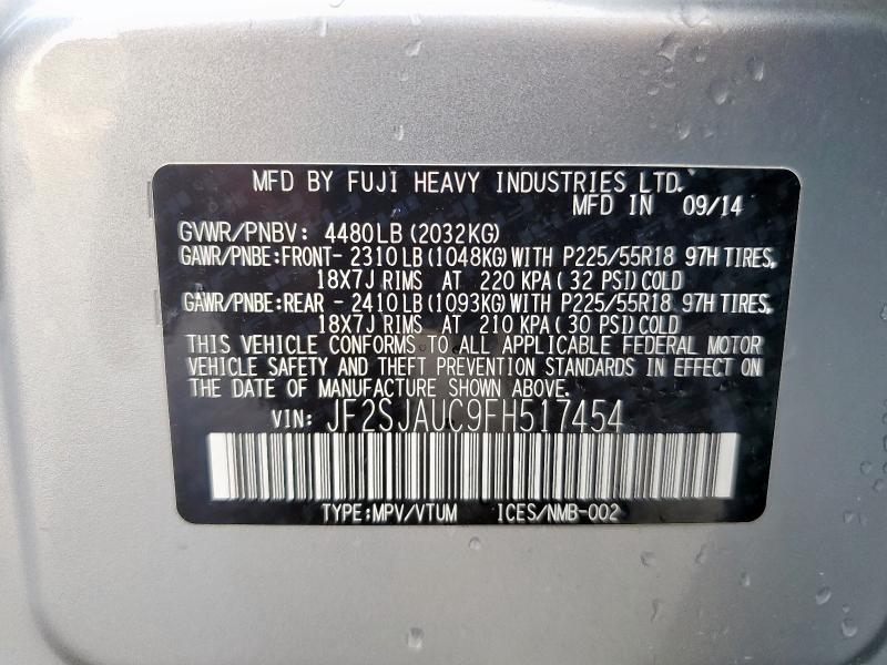 2015 SUBARU FORESTER 2 JF2SJAUC9FH517454
