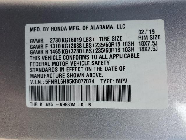 2019 HONDA ODYSSEY TO 5FNRL6H85KB077074