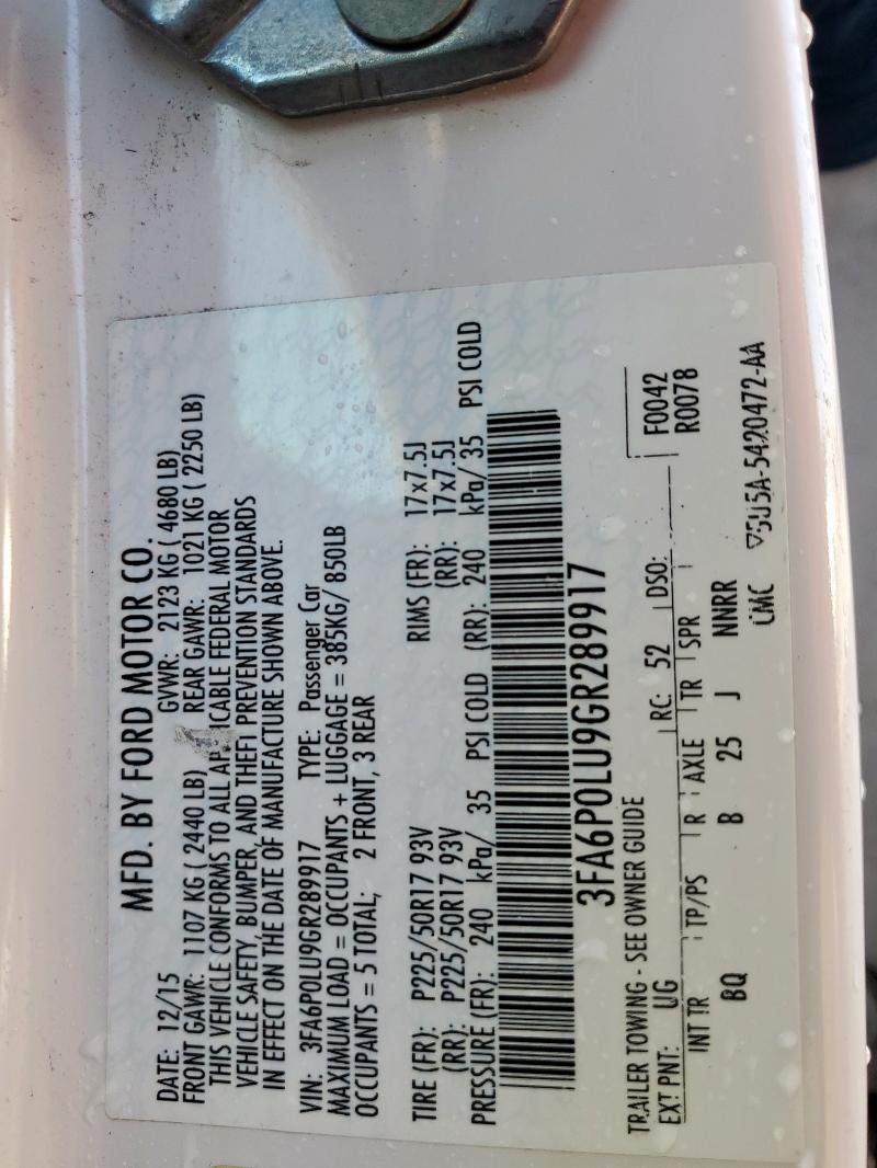 2016 FORD FUSION SE - 3FA6P0LU9GR289917