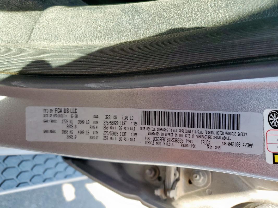 2019 RAM 1500 LARAM 1C6SRFRT8KN536528