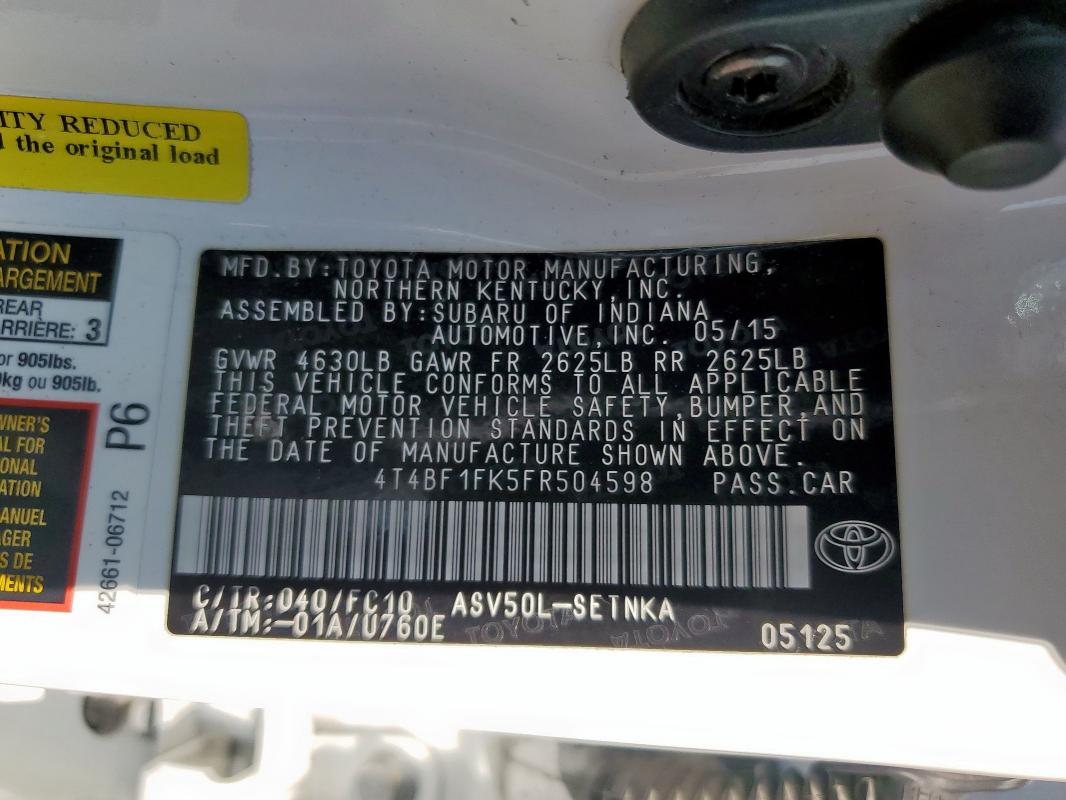 2015 TOYOTA CAMRY LE 4T4BF1FK5FR504598