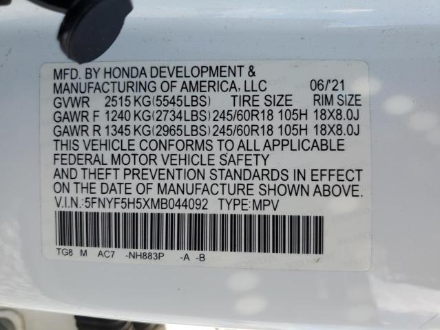 2021 HONDA PILOT EXL 5FNYF5H5XMB044092