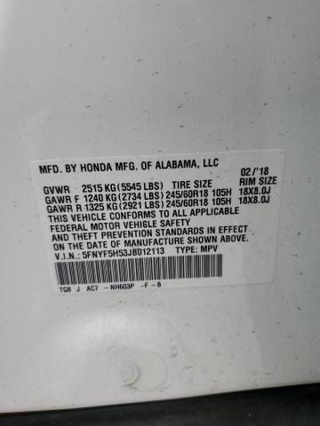 2018 HONDA PILOT EXL 5FNYF5H53JB012113