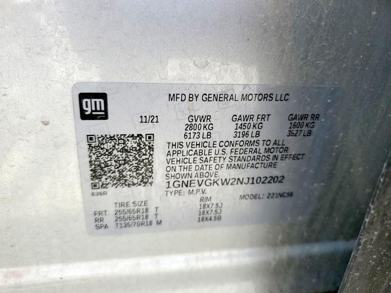 2022 CHEVROLET TRAVERSE L - 1GNEVGKW2NJ102202