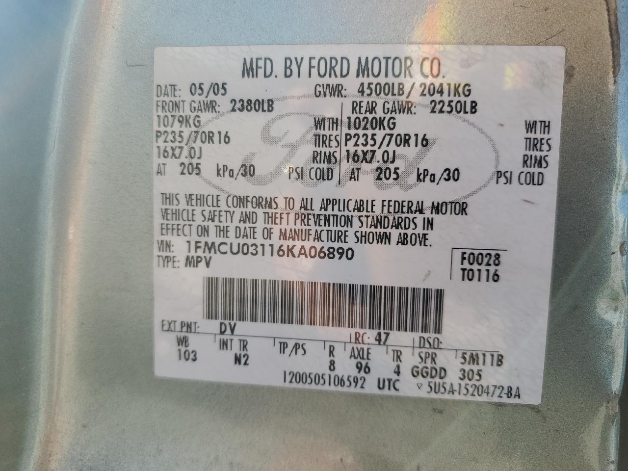 Lot #3262054079 2006 FORD ESCAPE XLT