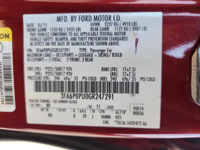 2016 FORD FUSION SE - 3FA6P0PU0GR247291